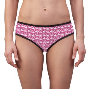 Women's Pink Skulls Pattern Panties with Black Lace Border