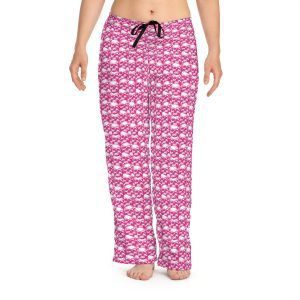 Women's Pajama Pants with romantic pink skulls