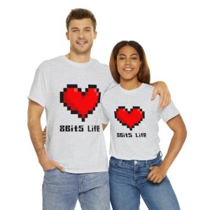 Unisex Heavy Cotton Tee for Geeks in love with big pixel art heart