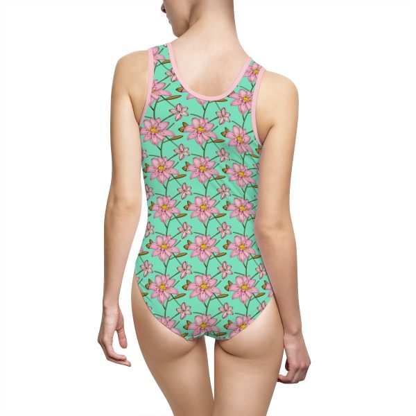 One-Piece Swimsuit for women with pink lilies pattern
