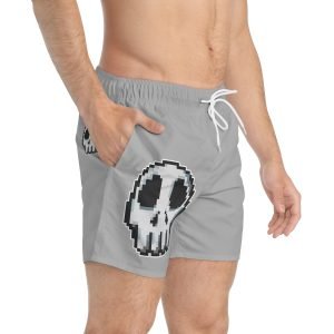 Men's Swimsuit Trunks featuring a big Pixel Skull