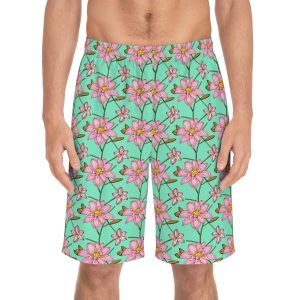 Men's Long Swim Trunks - Pink Lily Edition