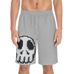 Men's Long Trunks featuring a big pixel skull