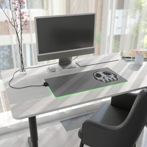 RGB-Lit Mouse Mat with Funny Big Pixel Art Skull