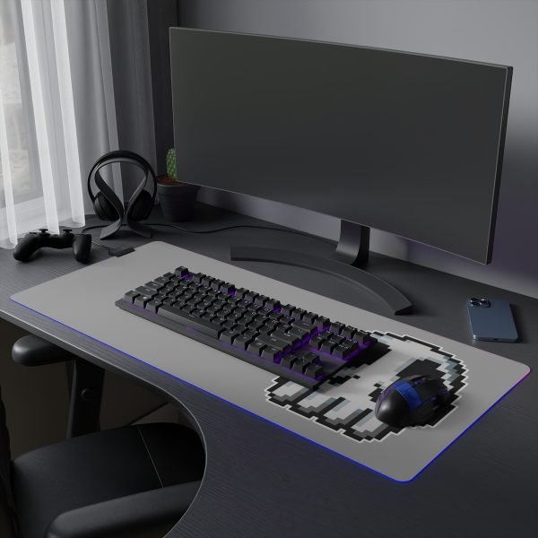 RGB-Lit Mouse Mat with Funny Big Pixel Art Skull - Image 27