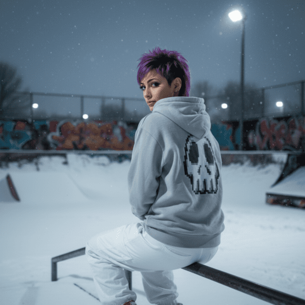 Unisex Pixel Art Funny Skull Hoodie - Image 3