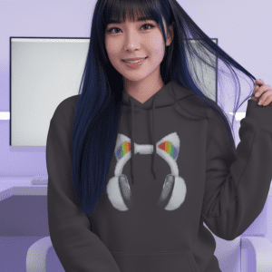 Gamer Cat Eared Headphones Pixel Art Hoodie