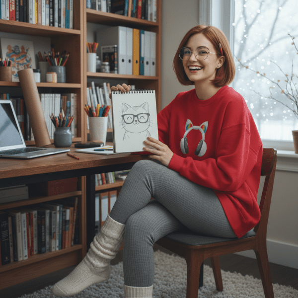 Gamer Cat Eared Headphones Pixel Art Sweater