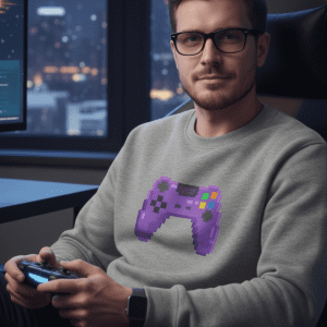 Purple Joypad Pixel Art Sweater