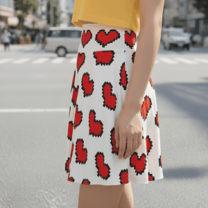 Skater Skirt with pixel art hearts for geeks, nerds, gamers